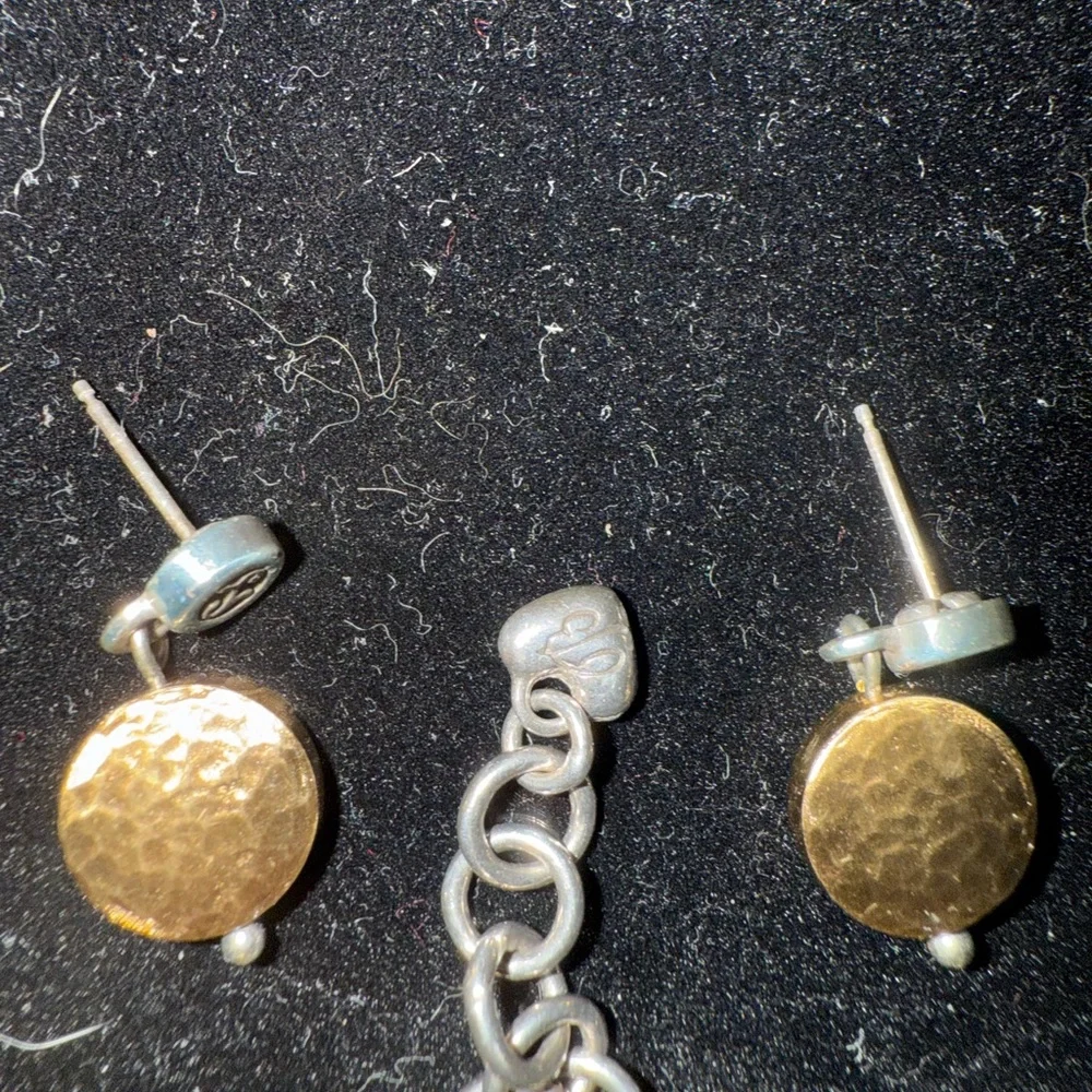 Gold and Silver Heart Charm Bracelet with Coin Stud Earrings .Brighton